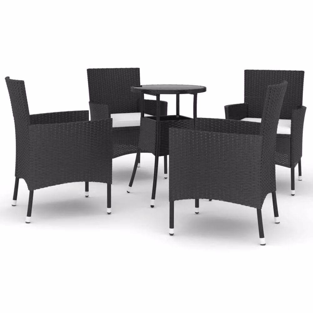 Berkfield Home Beautiful 5 Piece Black Poly Rattan Garden Bistro Set with Cushions and Glass Top Round Table – 3