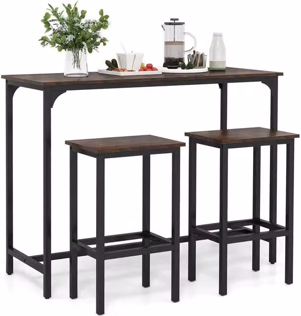 Kelvenix 3-Piece Industrial Dining Table and Chairs Set in Brown, W/D/H: 120 x 60 x 75 cm – 1