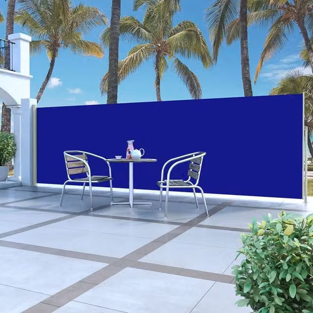 Berkfield Home Retractable Side Awning in Blue, W: 500 cm, H: 160 cm
