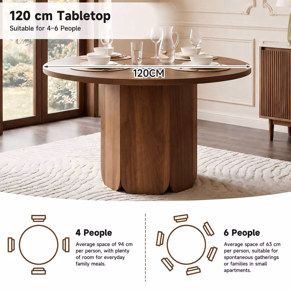 ModernLuxe Modern Round Dining Table in Brown Walnut, Diameter: 120 cm, Height: 75 cm – 6