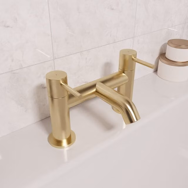 Nes Home Modern Brushed Brass Designer Deck Mounted Bath Filler Tap in Gold
