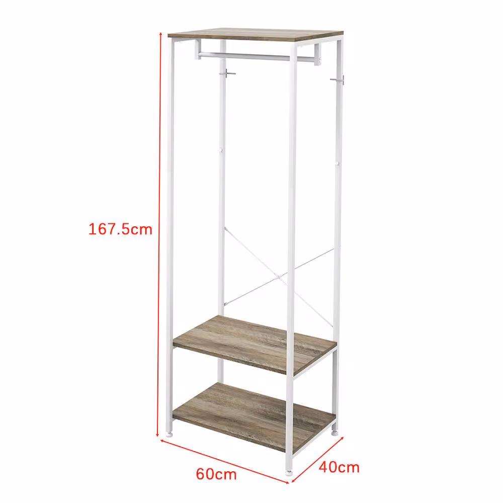 ERGOVEXA Grey and White Hallway Coat Rack and Shoe Bench with 2 Shelves – 2