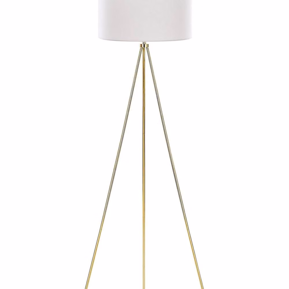 Wyld and Coco Home Gold Tripod Floor Lamp with White Cylinder Fabric Shade, Height: 148 cm – 2