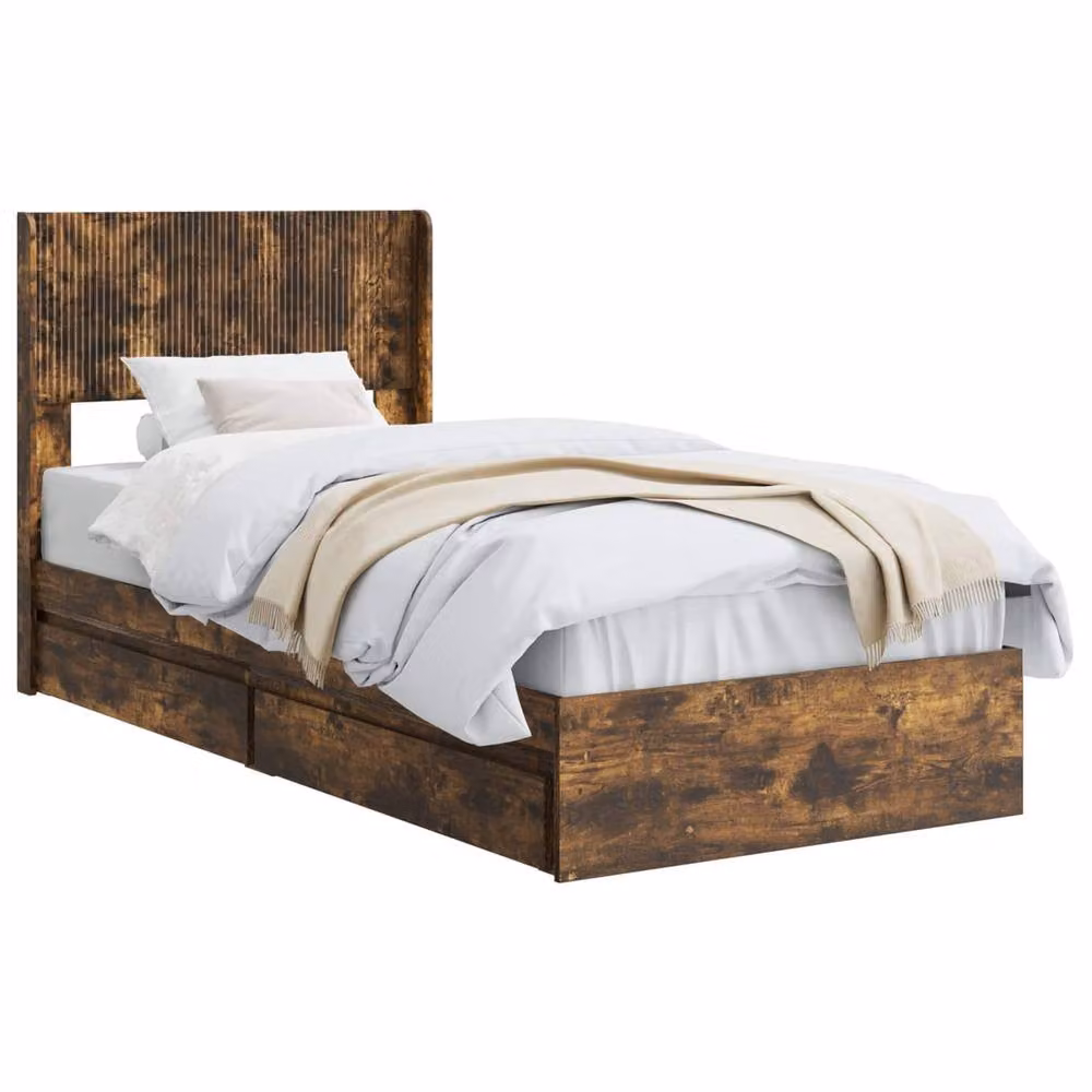 Berkfield Home Modern Bed Frame with Headboard and Side Compartment Storage, Smoked Oak, Brown, W: 100 cm, L: 200 cm – 2