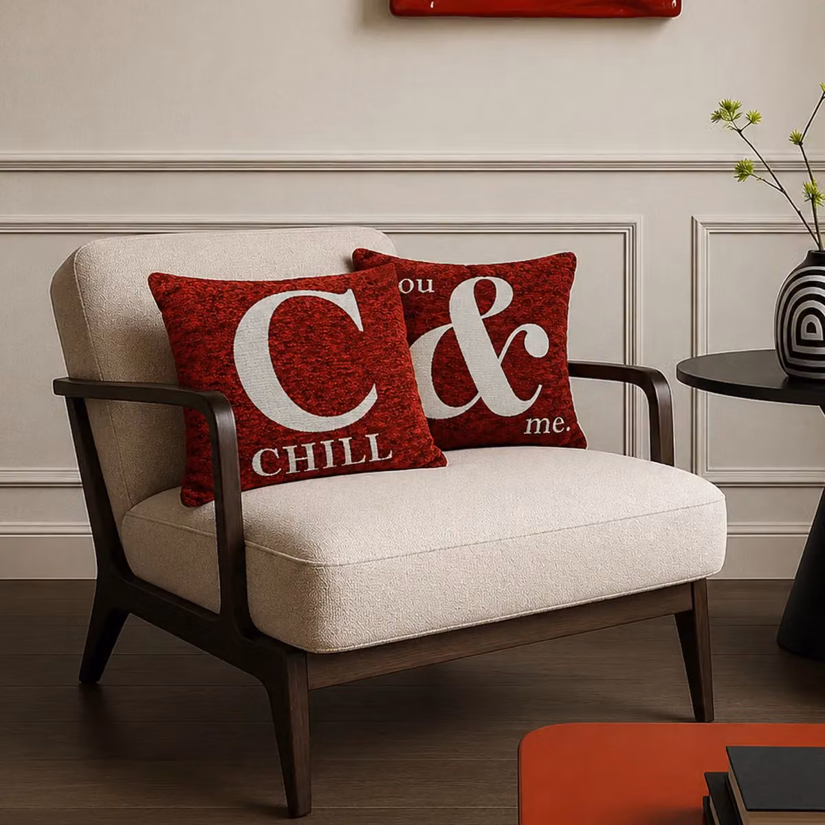 Orsina Chill Words Square Cushion in Red and White, W/D/H: 45 x 45 x 45 cm – 3