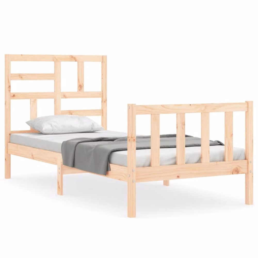 Berkfield Home Beautiful Single Solid Wood Bed Frame with Headboard in Brown, W/D/H: 90 x 190 cm – 2