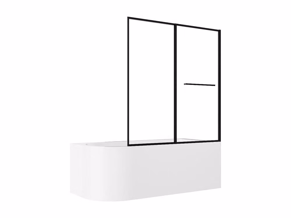 Vente-unique White Right-Hand Corner Shower Bath with Sliding Bath Screen and Apron, 240 L – 2