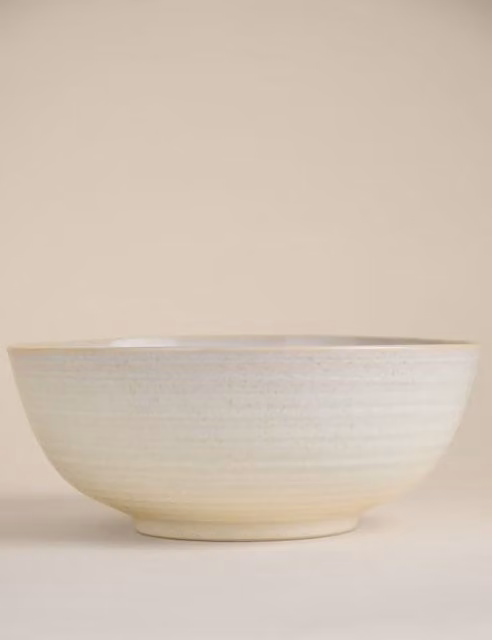 M&S Extra Large Ribbed Ceramic Mixing Bowl in White and Beige