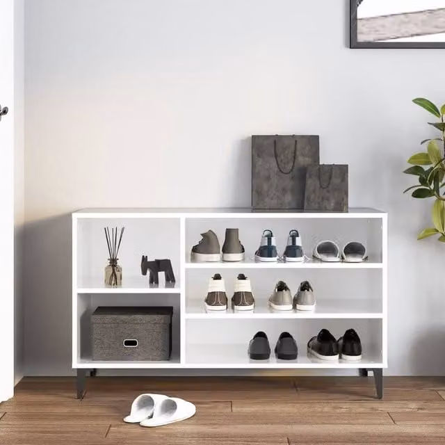 Berkfield Home High Gloss White Shoe Cabinet W: 102 cm, D: 36 cm, H: 60 cm – 1