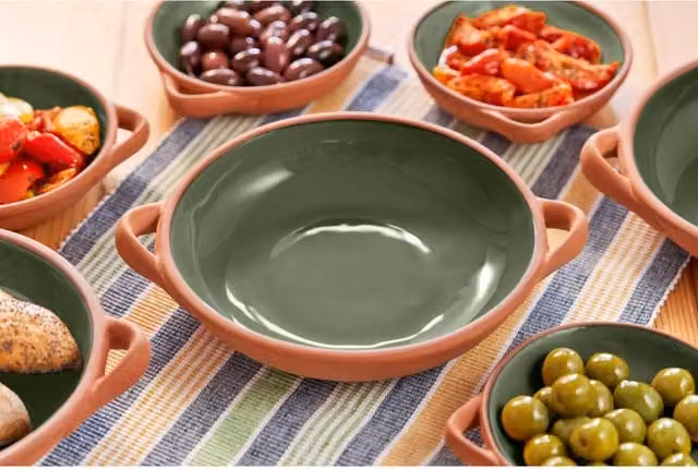 Dexam Sintra Large Glazed Terracotta Tapas Serving Platter in Olive Green