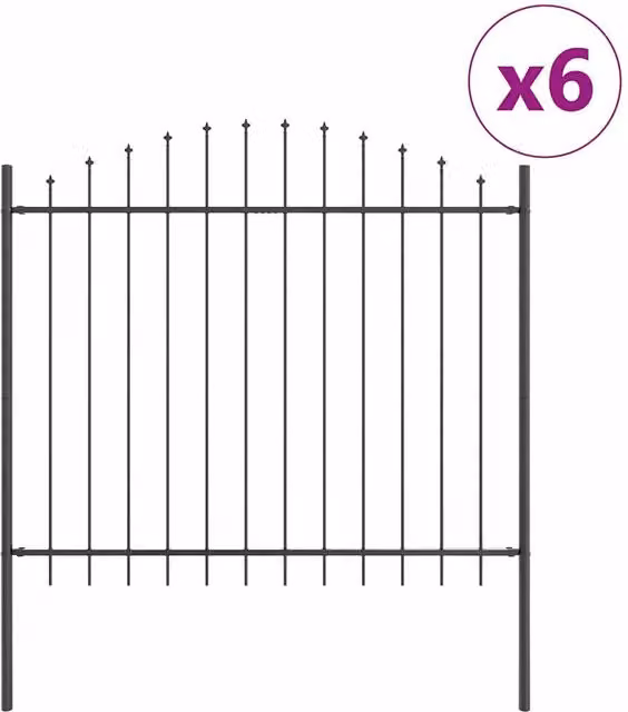 Berkfield Home Grey Steel Hoop Top Garden Fence, W: 10.2 m, H: 1.25 m