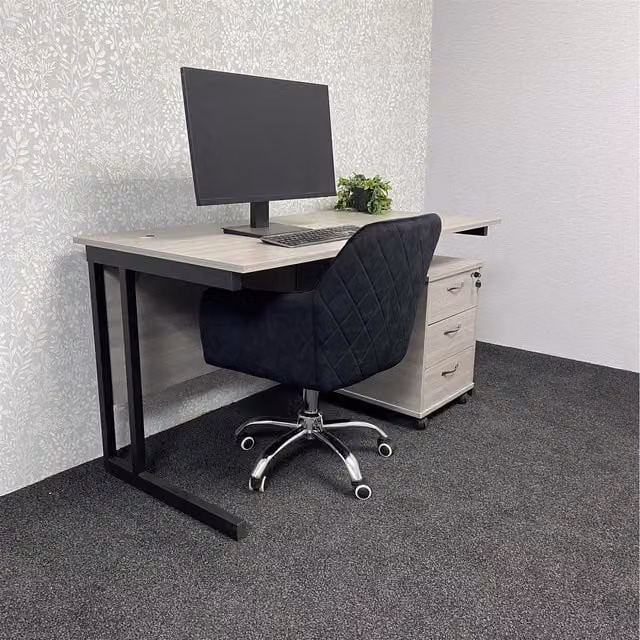 Kosy Koala Modern Home Office Set with Rectangular Desk, Swivel Chair and Drawer Pedestal in Black and Grey