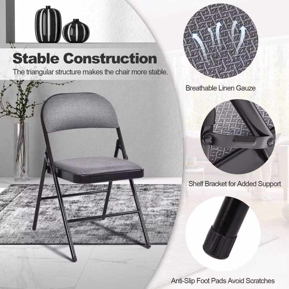 Gymax Set of 4 Folding Dining Chairs with Padded Seats in Black – 6