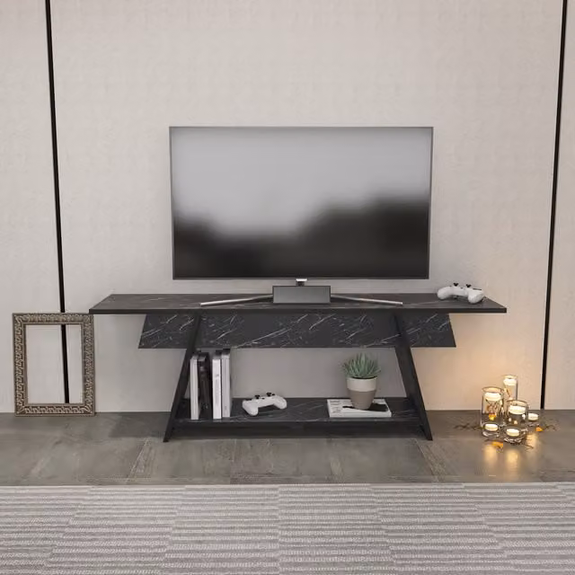 Decorotika Lanca Black Marble Effect TV Unit for TVs up to 150 cm