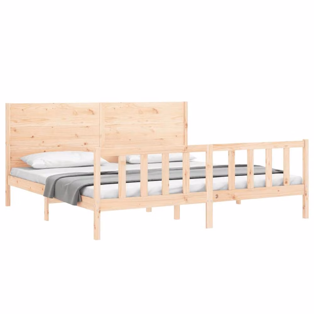 Berkfield Home Solid Wood Bed Frame with Headboard in Brown Pine, W/D/H: 200 x 200 cm – 2