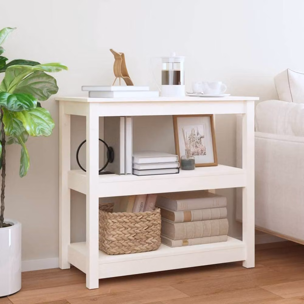 Berkfield Home White Solid Wood Pine Console Table W: 80 cm, D: 40 cm, H: 74 cm – 2