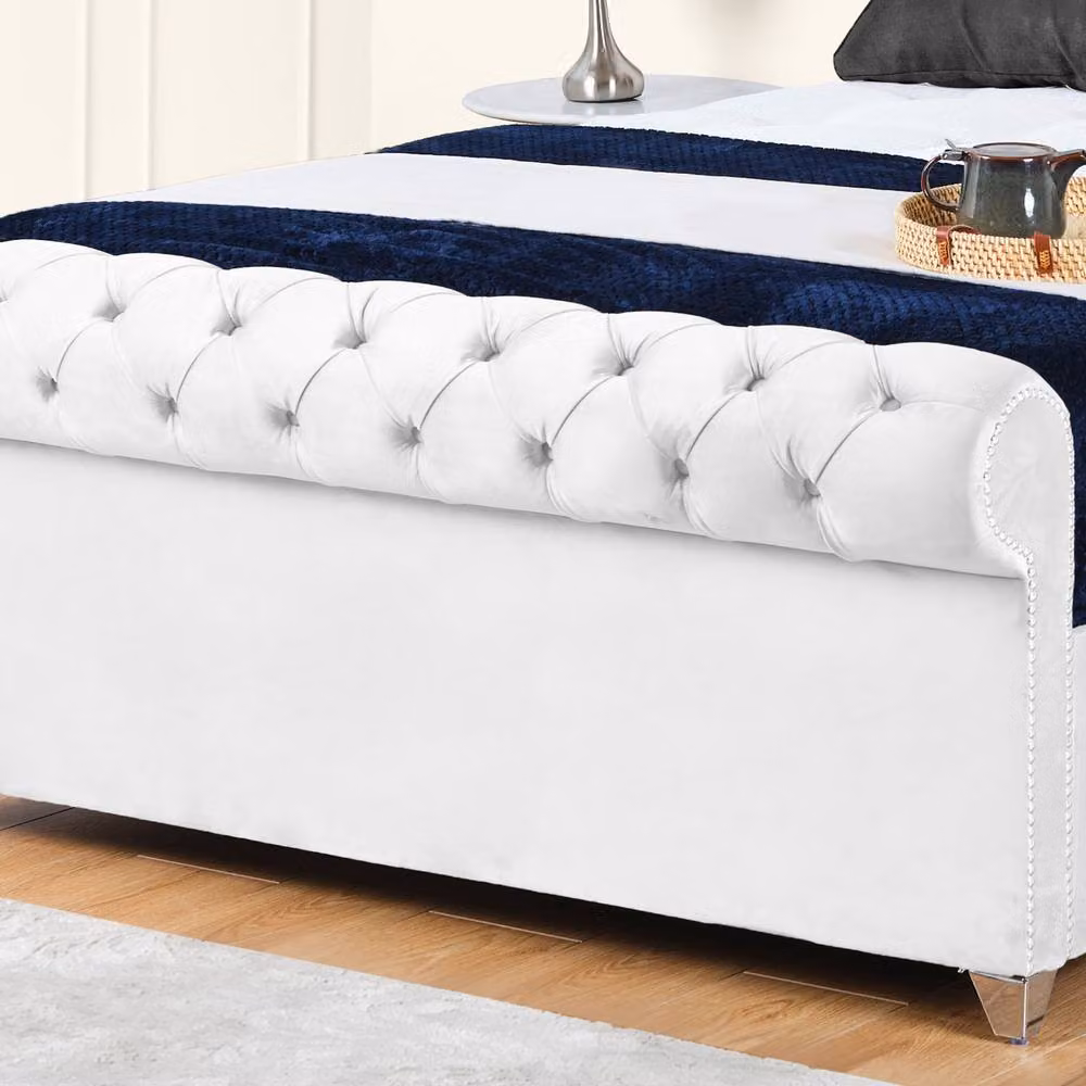 UK Bed Furniture Chesterfield Sleigh Ottoman Bed in White, Single Size (90 x 190 cm) – 3
