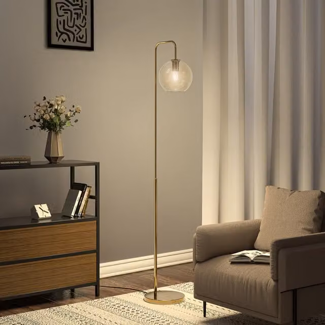Livingandhome Modern Bedroom Floor Lamp with Transparent Glass Sphere Lampshade in Gold/Brass