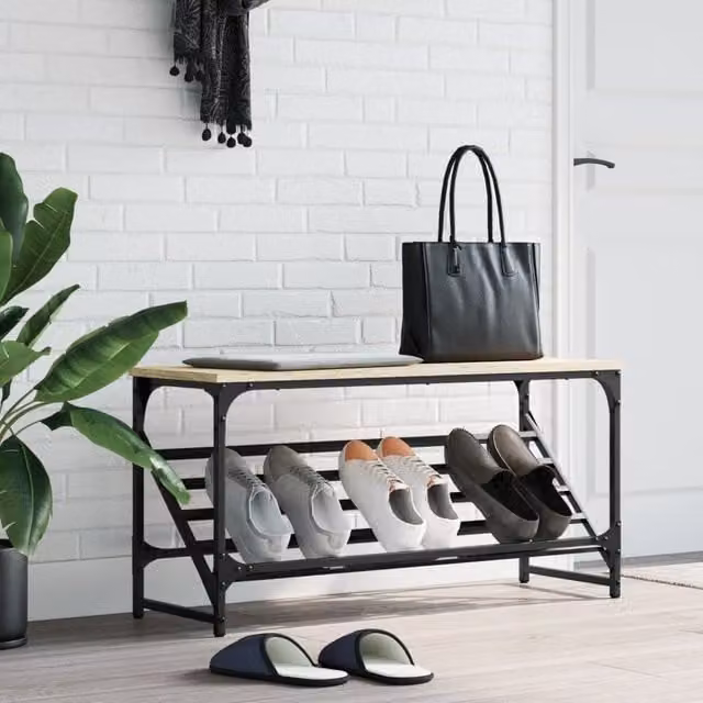 Berkfield Home Sonoma Oak Shoe Rack in Brown, W/D/H: 90 x 30 x 45 cm