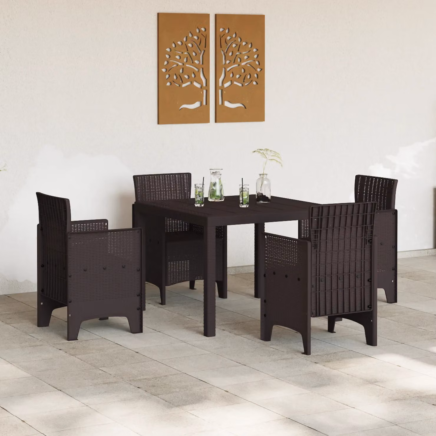 Berkfield Home Modern Brown Poly Rattan Garden Table W/D/H: 100 x 100 x 73 cm – 3