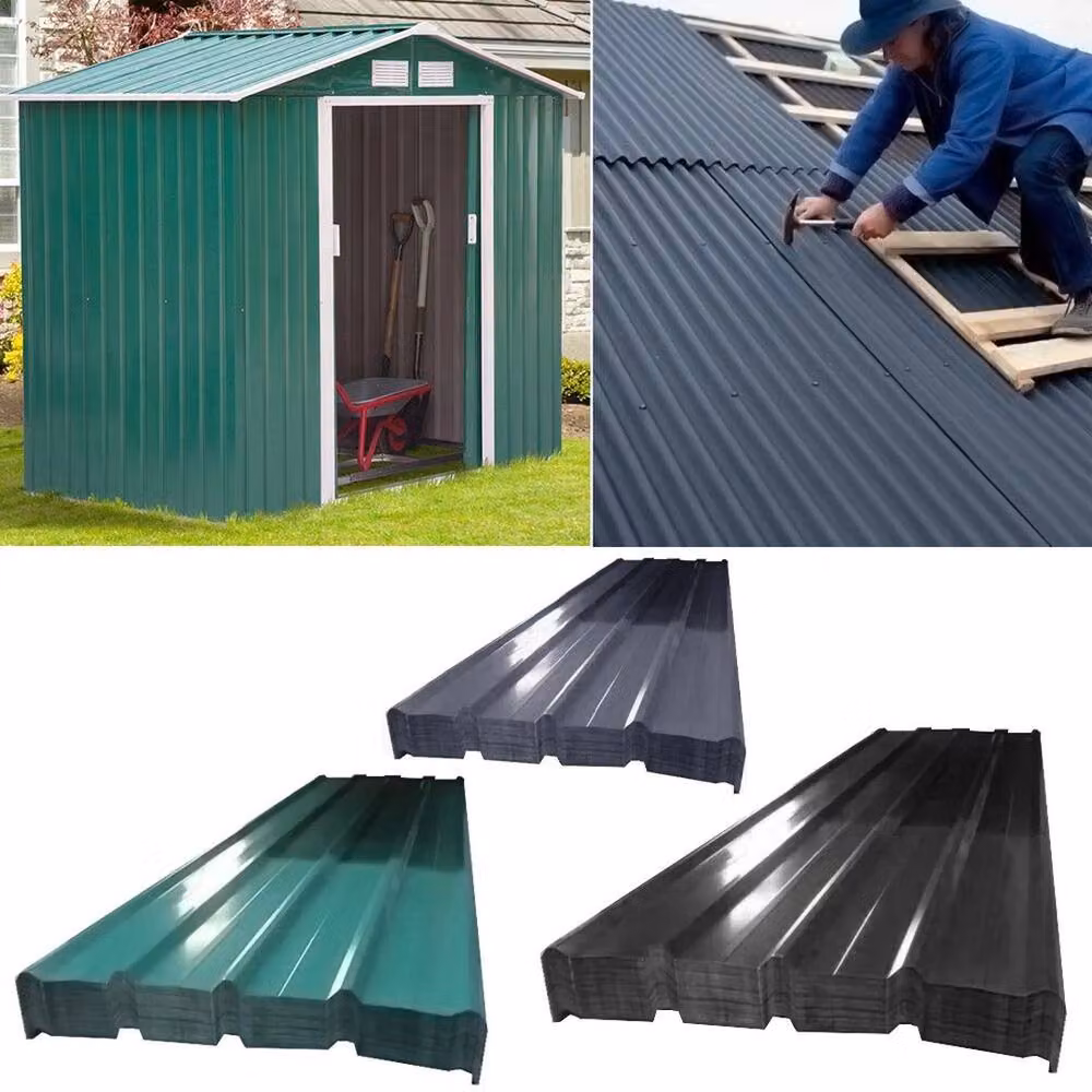 FLAVORA 12-Piece Black Corrugated Galvanised Metal Roof Sheets, W: 52 cm, L: 1000 cm – 2