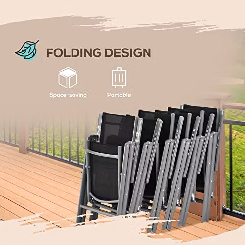 Outsunny 7 Piece Garden Dining Set with Glass Top Table and 6 Black Folding Chairs – 4
