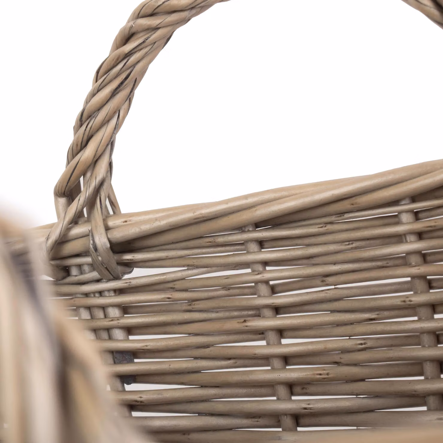 Red Hamper Wicker Antique Wash Finish Handled Unlined Storage Basket in Red, Brown and Grey, Diameter: 29 cm – 3