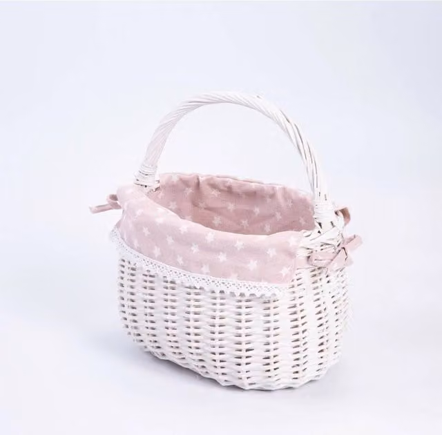 NESTLUNE Oval Wicker Shopping Basket with High Handles in White
