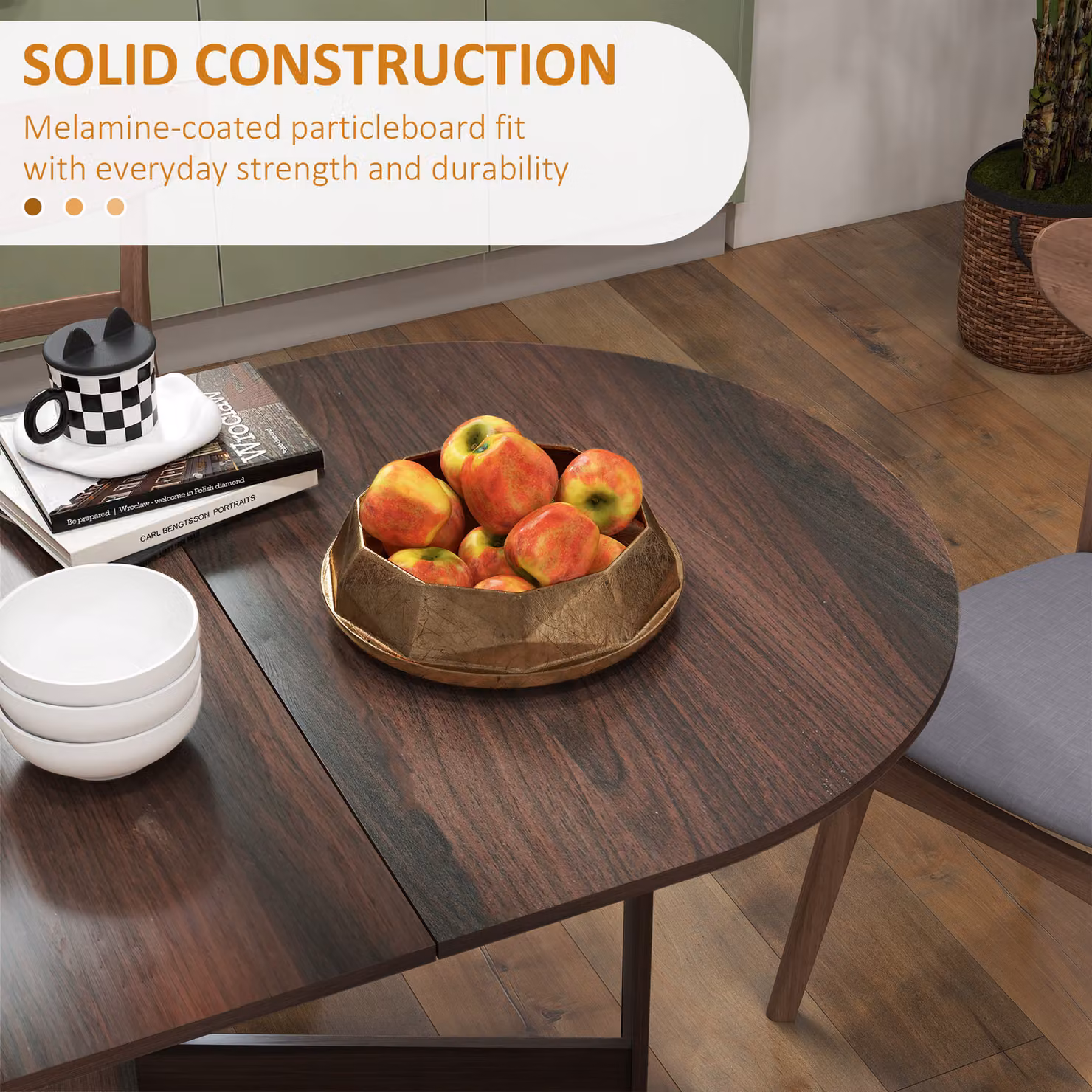 HOMCOM Folding Drop Leaf Dining Table with Oval Top in Brown Wood Effect – 5