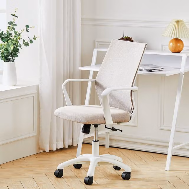 Livingandhome Ergonomic Fabric Office Chair with Armrests and Castors, Beige and Brown
