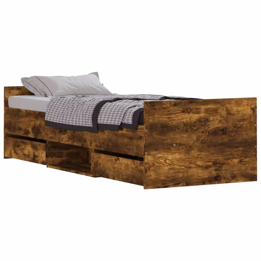 Berkfield Home Small Single Bed Frame with Headboard and Footboard in Smoked Oak Brown, W/D/H: 75 x 190 cm – 2