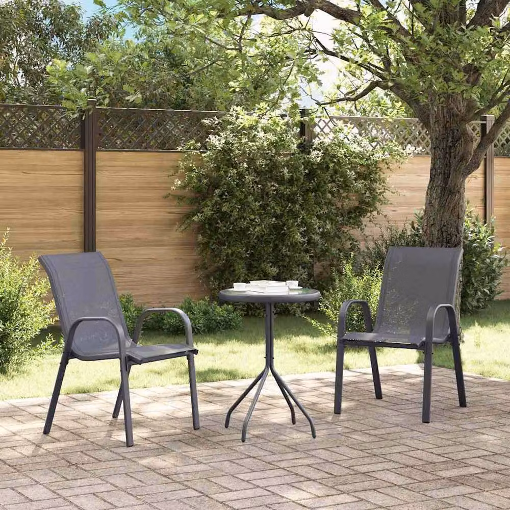 Berkfield Home 3 Piece Garden Bistro Set in Anthracite Grey with Steel and Textilene – 3