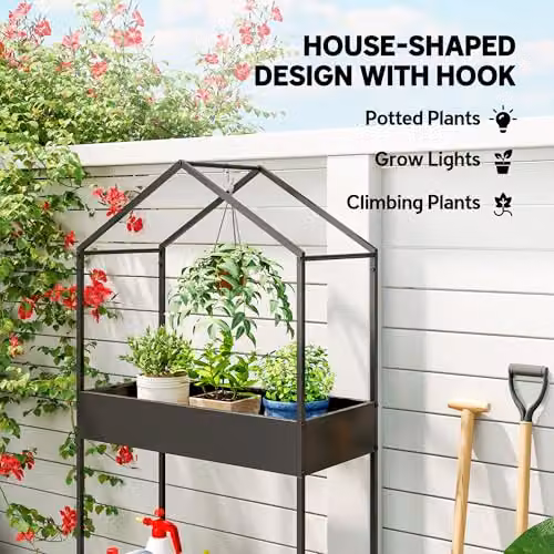 Outsunny 2 Tier Metal Plant Stand with Hook, Black, W/D/H: 70 x 35 x 150 cm – 3