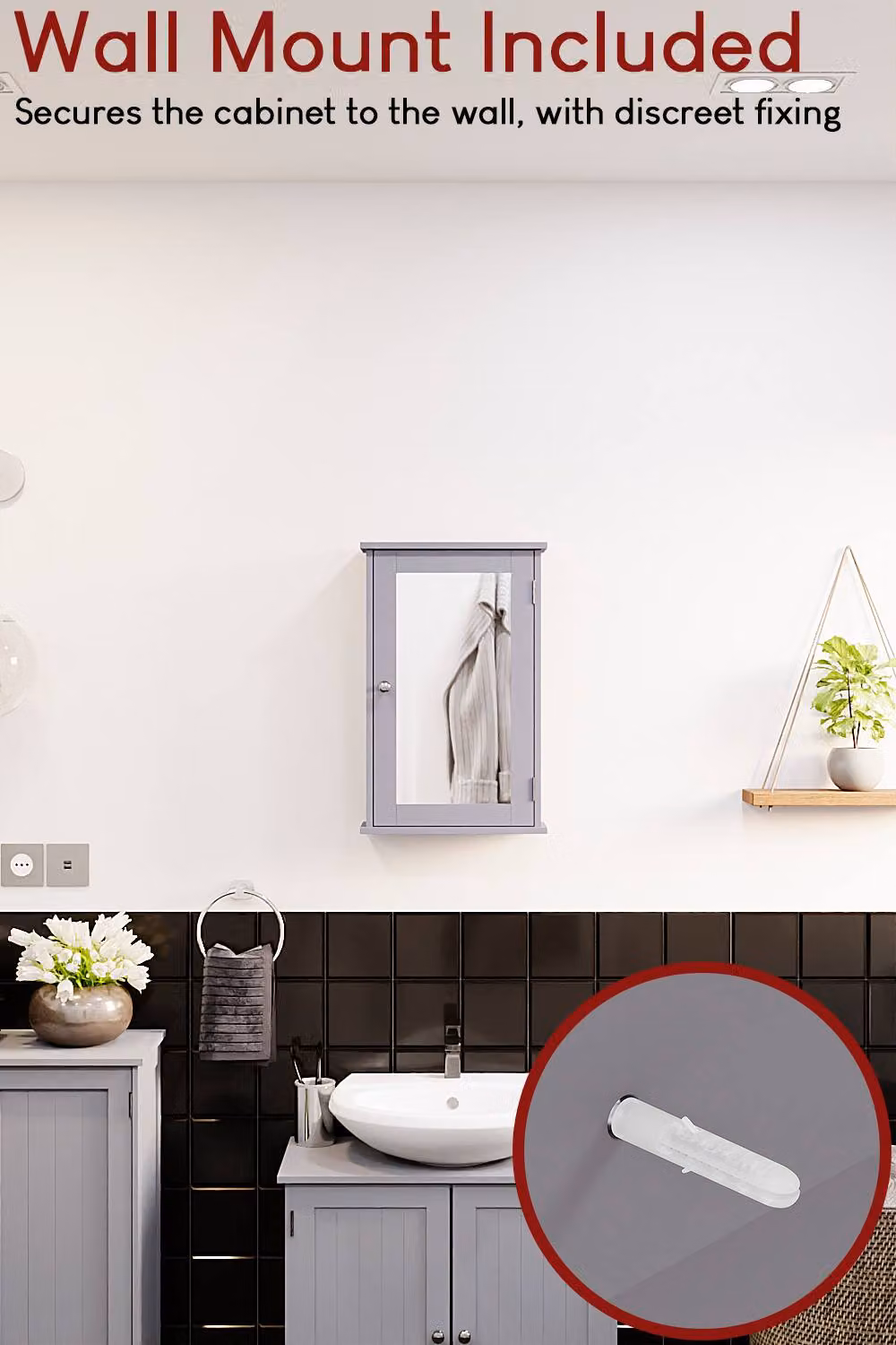 HD Designs Priano 1 Door Mirrored Wall Cabinet with Internal Shelves in Matt Dark Grey – 2