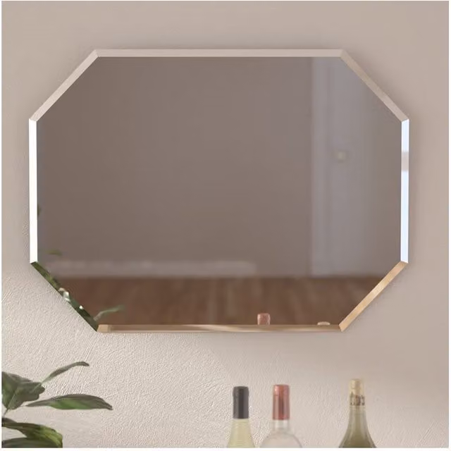 Biznest Frameless Octagonal Wall Mounted Bathroom Mirror with Bevelled Edges in Silver
