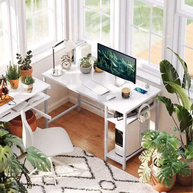 HOMCOM Reversible Modern Computer Desk with Glossy White Finish
