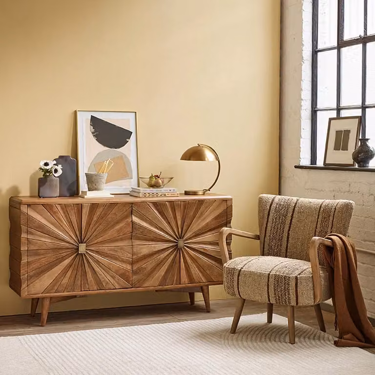 Atkin and Thyme Agnes Mid-Century Geometric Mango Wood and Metal Sideboard in Brown and Black