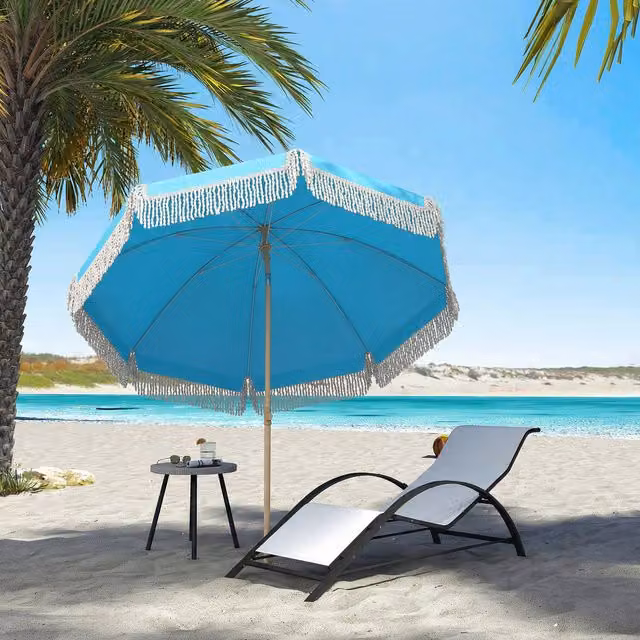 Outsunny Blue Beach Umbrella with Adjustable Height