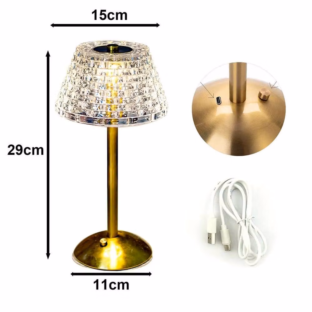 EONLION Rechargeable LED Table Lamp in Gold with Crystal and Metal Design, Dimmable Touch Control – 2