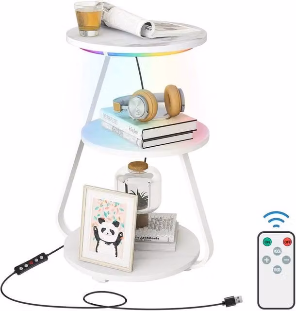 Kelvenix 3 Tier Bedside Table with RGB Light in White and Black, W/D/H: 43 x 43 x 60.5 cm – 1