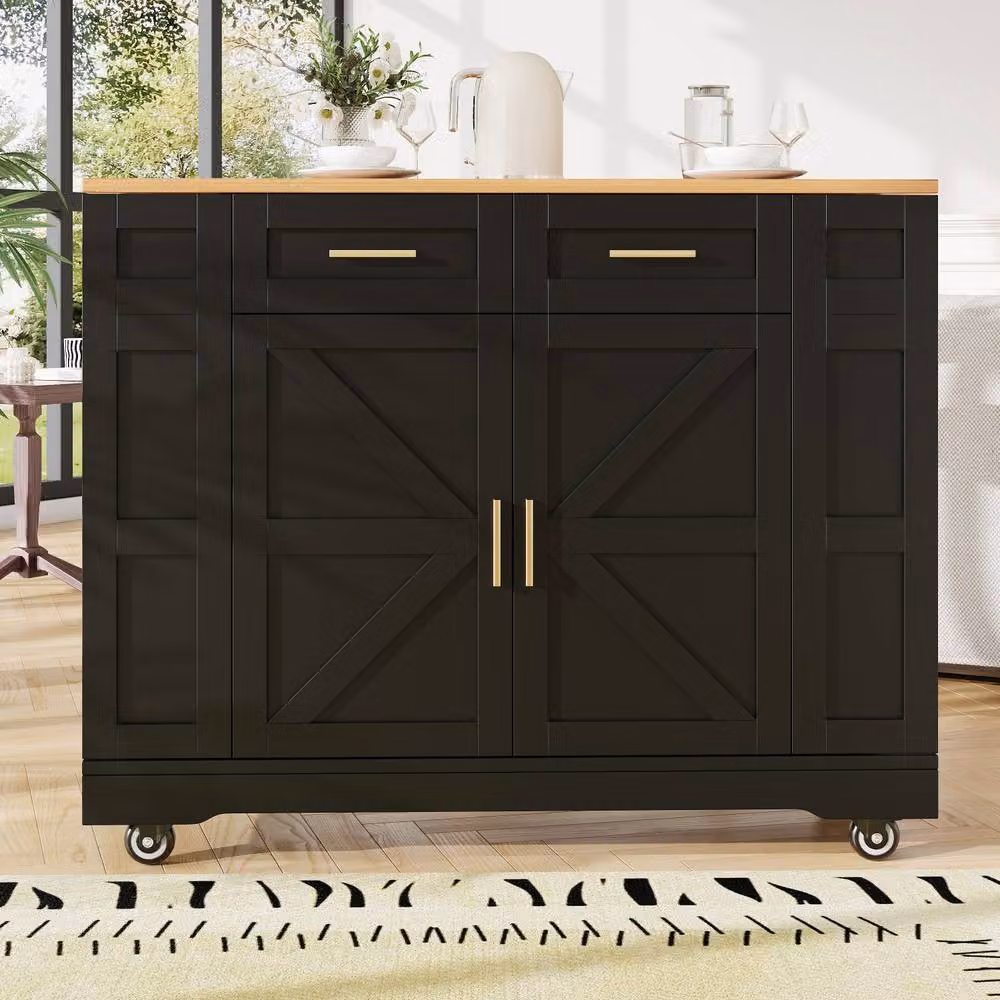 Matteo Black Kitchen Island Cart with Foldable Worktop and 2 Drawers – 2
