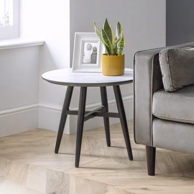 Julian Bowen Firenze Round Marble Effect Lamp Table in White and Black