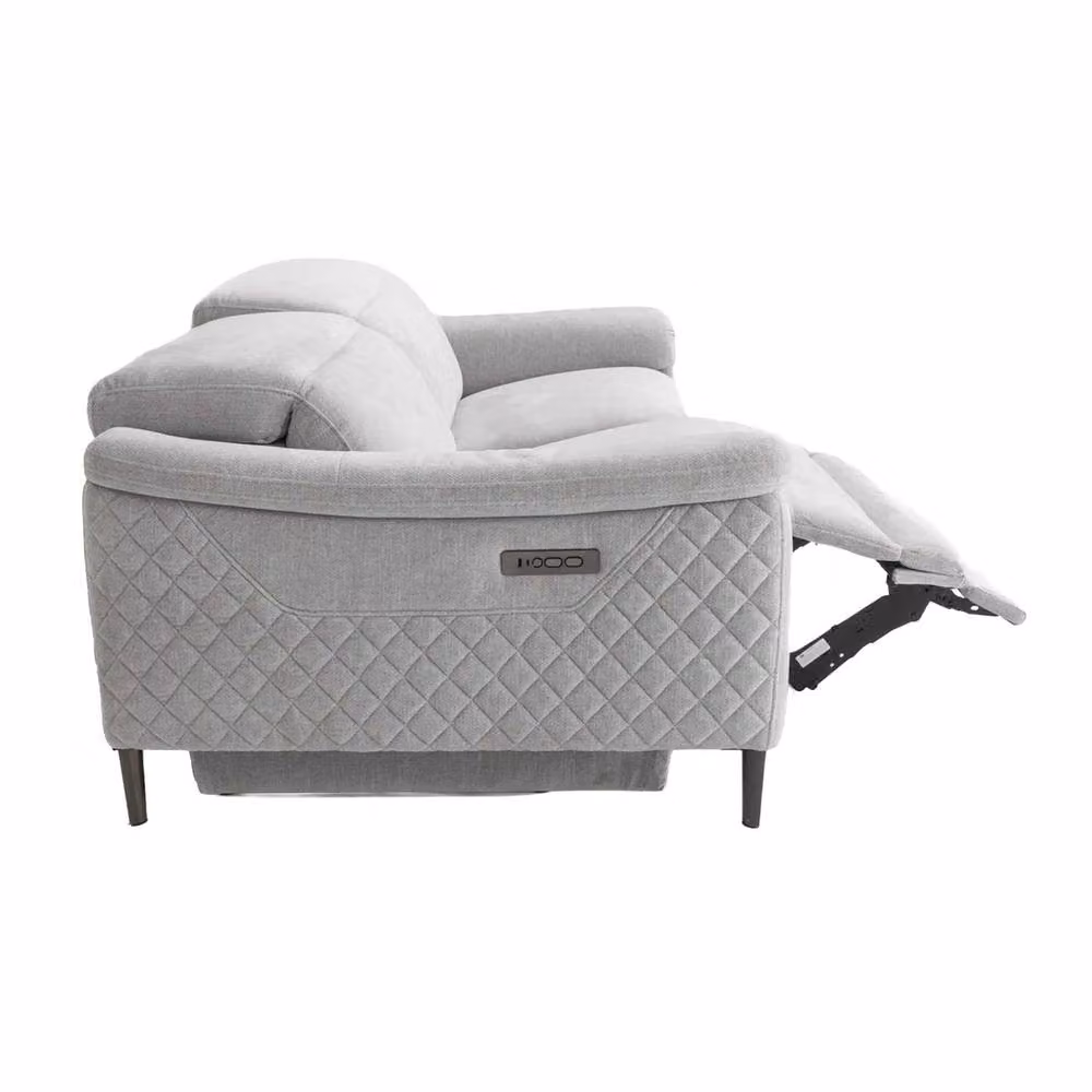 Furnishings For Less UK Oscar 3 Piece Electric Reclining Sofa Suite in Ivory Fabric, including 2 Seater Sofa and 2 Armchairs with USB Charging and Adjustable Headrests – 2