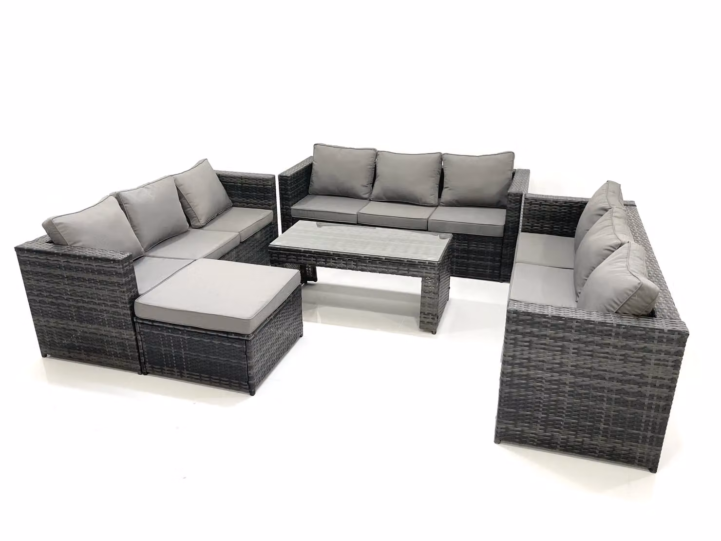 Fimous Outdoor Rattan Garden Furniture Set in Grey with 3-Seater Sofa, Coffee Table and Ottoman – 2