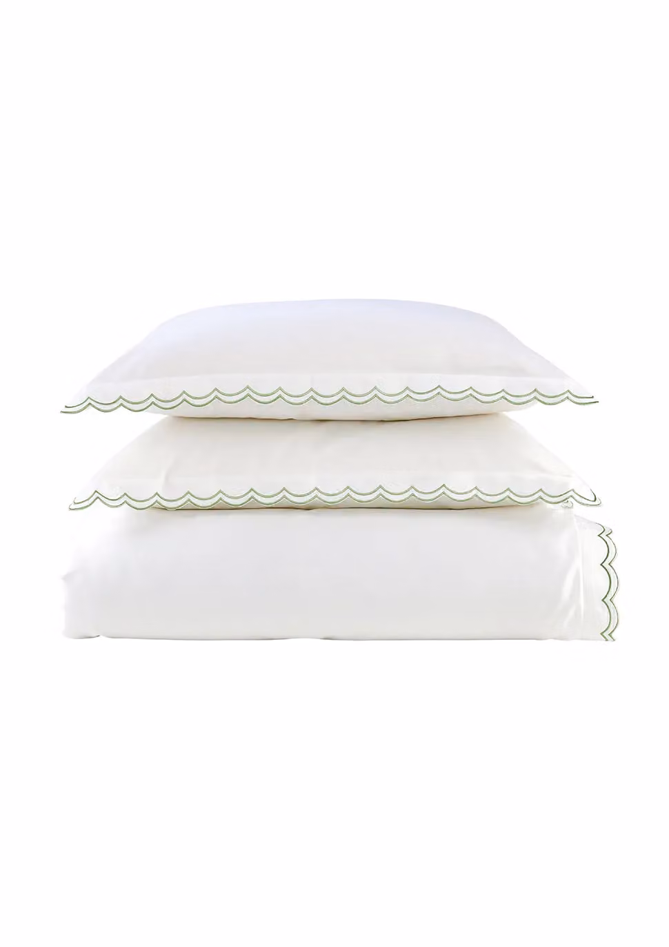 Christy Scallop Edge Cotton Sateen Duvet Cover and Pillowcase Set in Green, W/D/H: 200 x 200 cm – 1