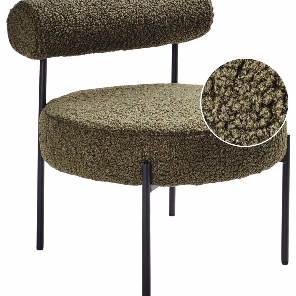 Wyld and Coco Armless Green Boucle Tub Accent Chair with Black Metal Frame – 2