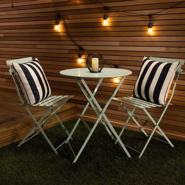 Charles Bentley 3 Piece Metal Bistro Set with Table and 2 Chairs in Green