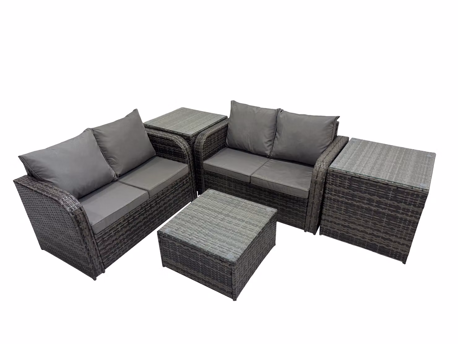 Fimous Love Square Coffee Table and 2 Side Tables Set in Dark Grey Anthracite with Rattan, Metal and Glass – 2