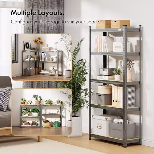 VonHaus 5-Tier Heavy Duty Steel Garage Shelving Unit in Grey – 5