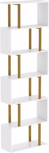 HOMCOM Industrial Freestanding Bookshelf in White and Gold, H: 188 x W: 60 x D: 23.5 cm – 1